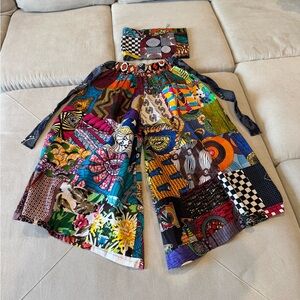 Colorful Patchwork Wide-Leg Pants with Matching Headband